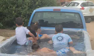 Police catch children swimming in the bed of moving pickup truck