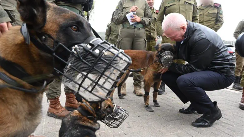 Gallant visits Oketz Unit, the IDF's  elite canine unit