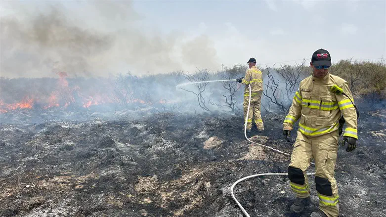 Firefighters battling a blaze in northern Israel today.