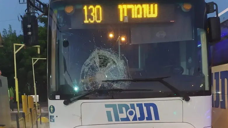 One of the buses which was hit by a rock