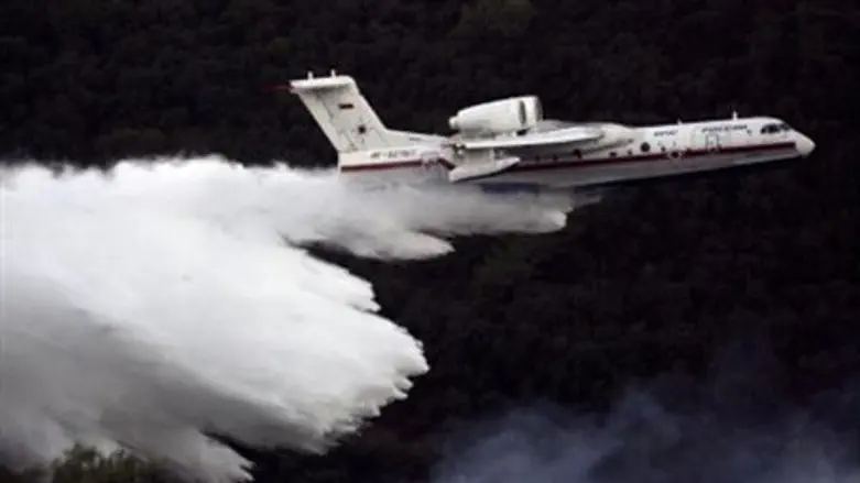 Russian fire-fighting plane over Carmel fire.