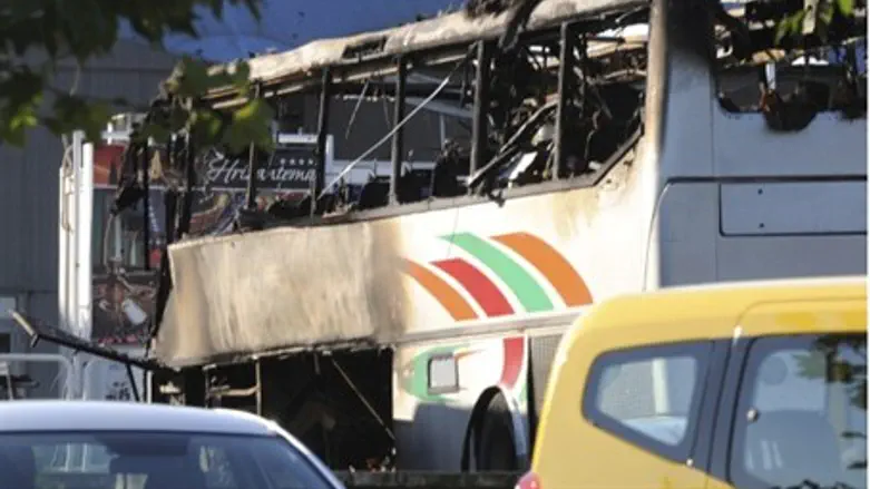 Burnt bus at Burgas airport.