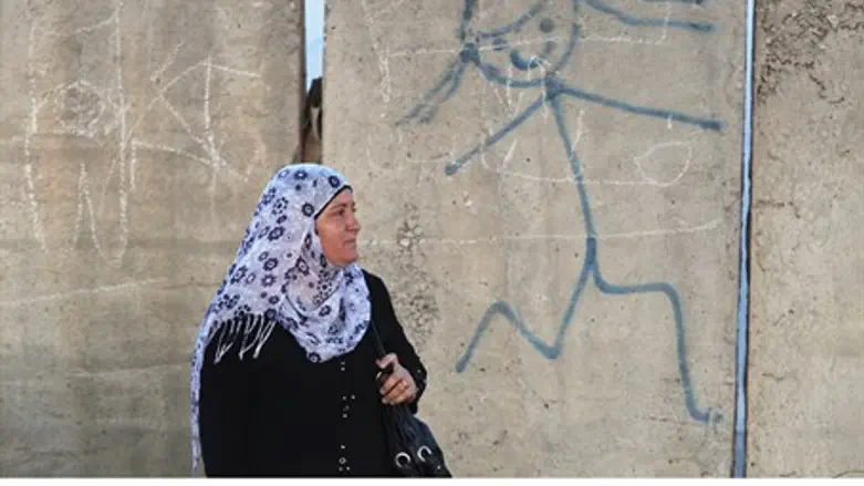 Arab woman stands in front of anti-Semitic ca