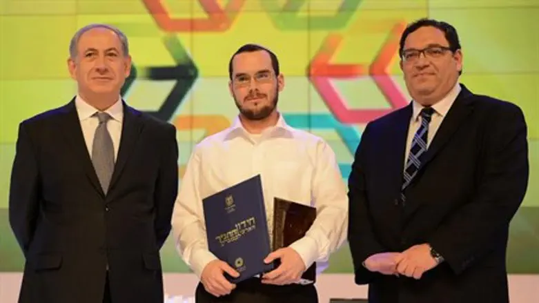 Bible contest winner (center) with PM, Piron