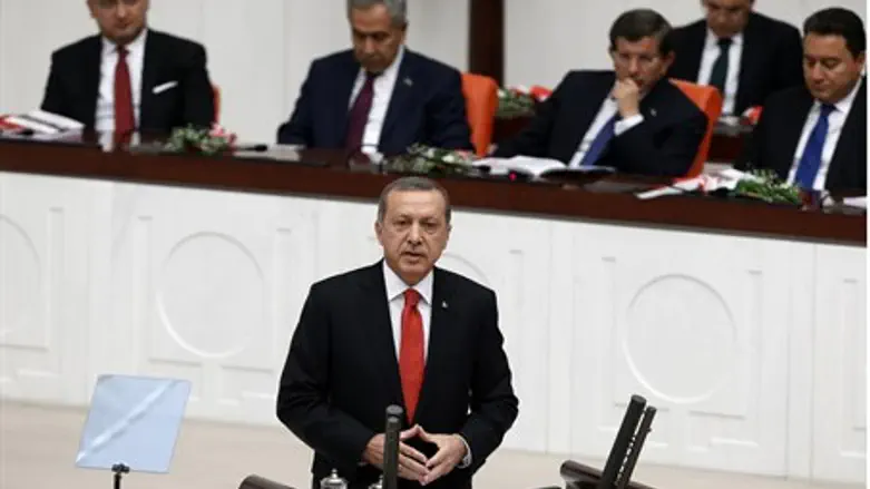 Turkish President Recep Tayyip Erdogan addresses parliament