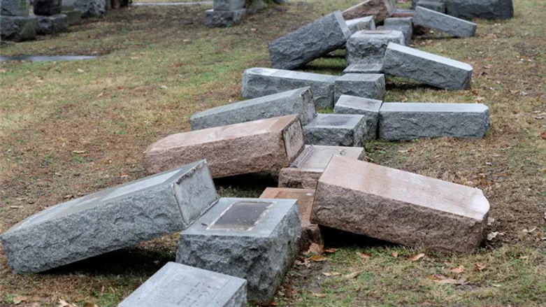 Toppled headstones at Chesed Shel Emeth Cemetery