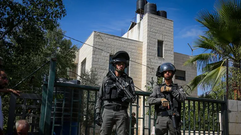 Israeli forces outside of Har Adar murderer's house