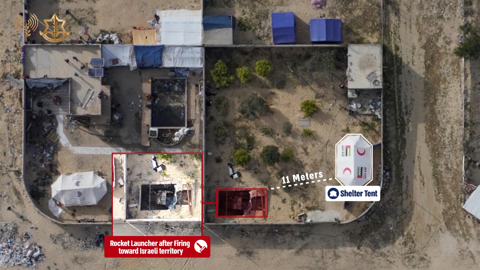 Rocket launchers placed near a shelter tent