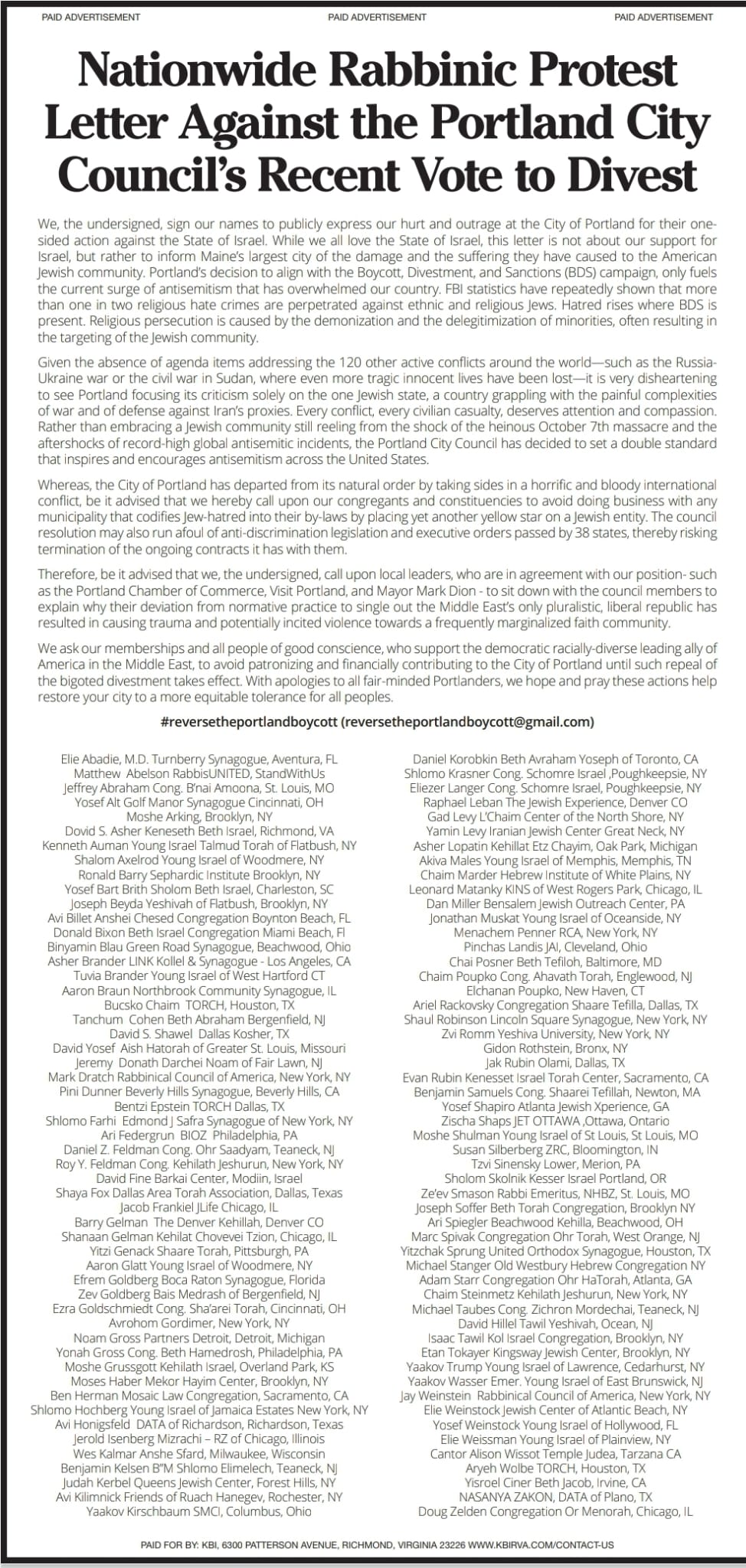 Nationwide Rabbinic protest against Portland