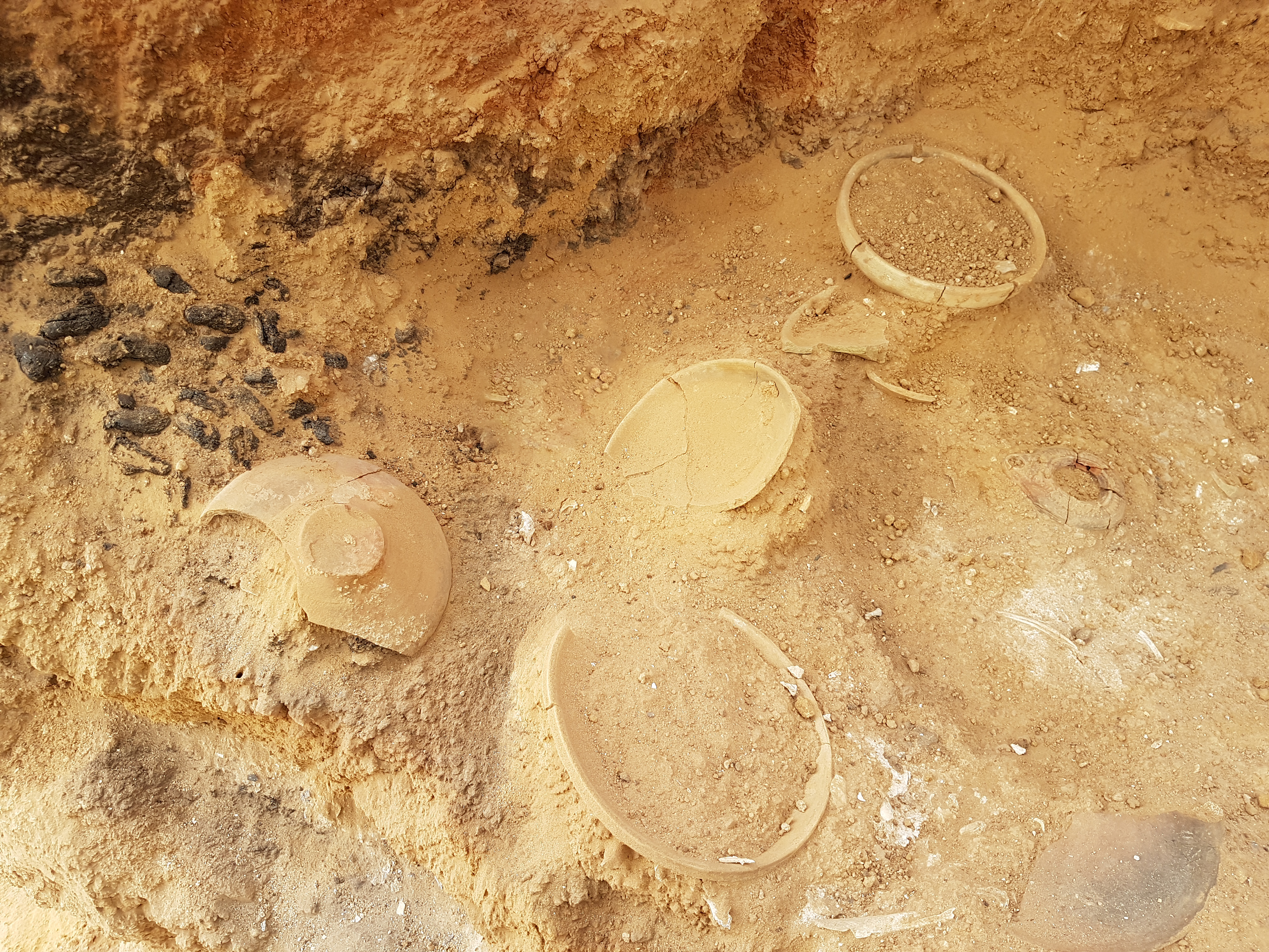 Pottery bowls, probably used in a meal related to the burial.                                     Svetlana Talis, Israel Antiquities Authority