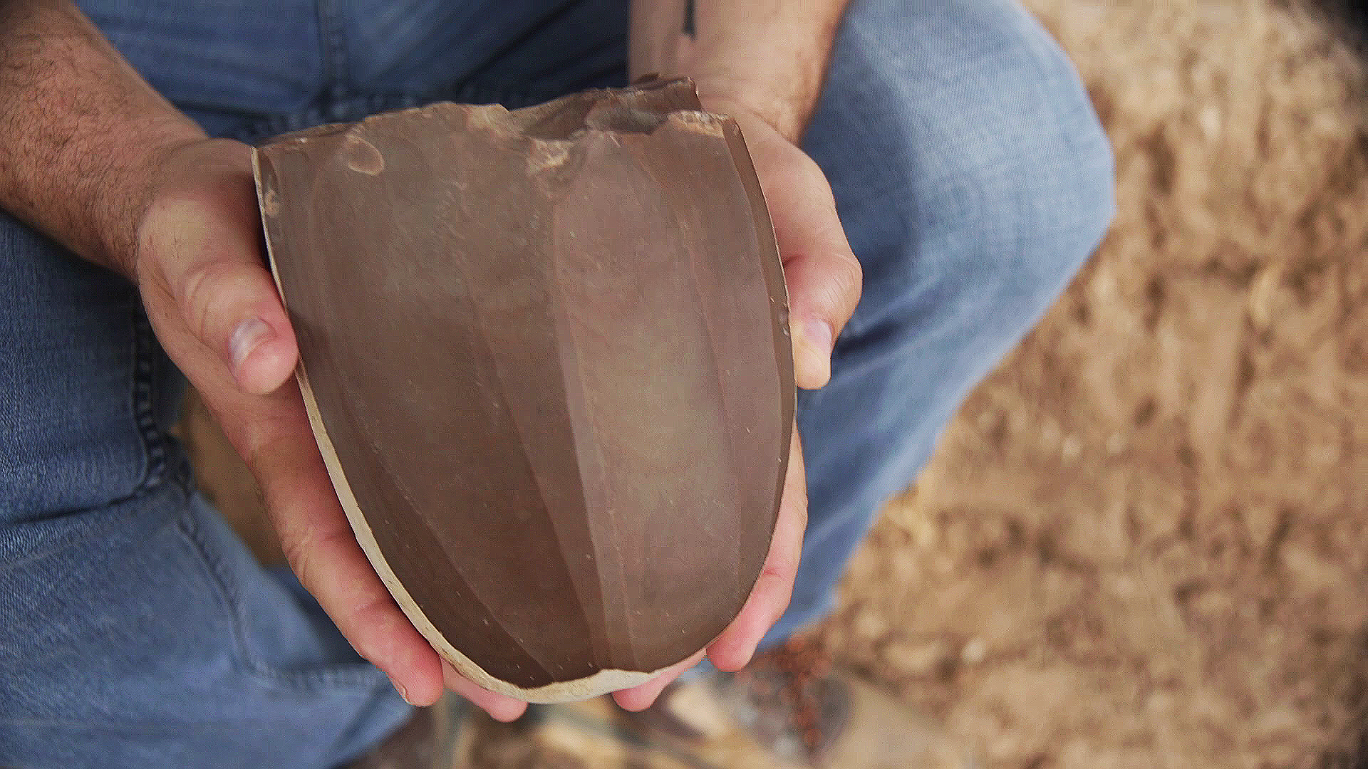 A flint core from which the blades were produced about 5,500 years ago -a rare excavation find. Emil Aladjem, Israel Antiquities Authority