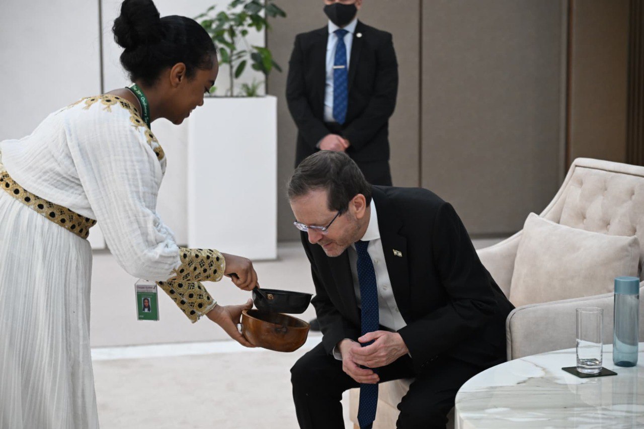 President Isaac Herzog is greeted in Ethiopia