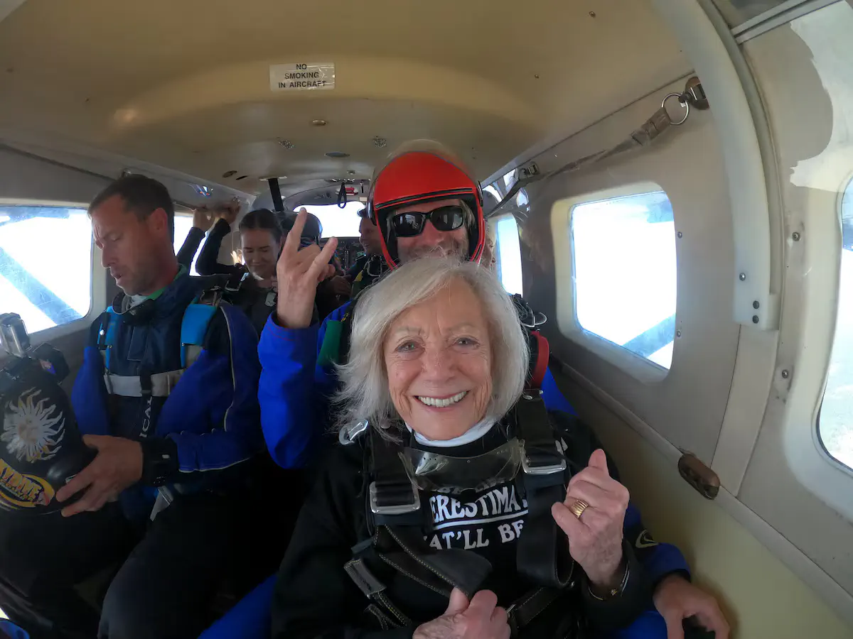 Frances Belzberg skydiving with Jess Harper from Skydive Vancouver.