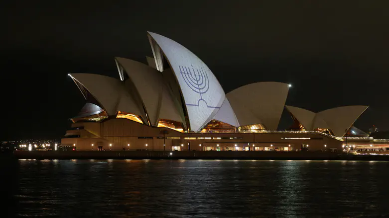 Sydney Opera House lit up with a Menorah