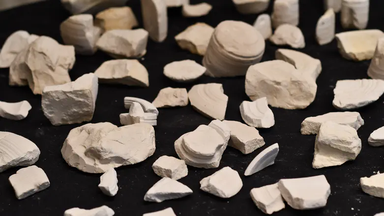 Stone vessels from Mount Scopus, considered vessels that did not contract ritual impurity during the Second Temple period.