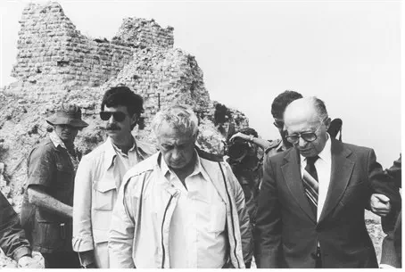 Menachem Begin and Ariel Sharon visit the Beaufort castle in Lebanon