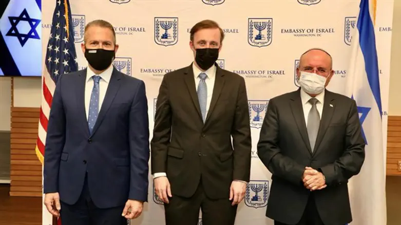 Gilad Erdan, Jake Sullivan and Meir Ben-Shabbat