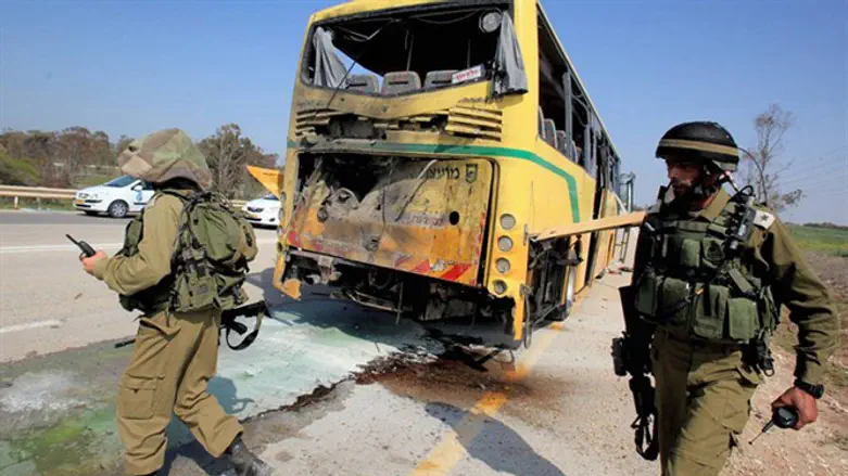Bus hit by anti-tank missile