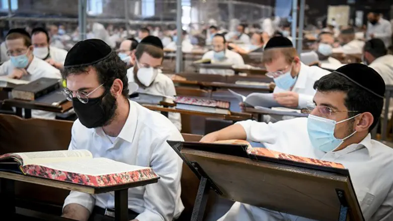 Yeshiva students at the  Ateret Shlomo Yeshiva in the city of Modiin Illit