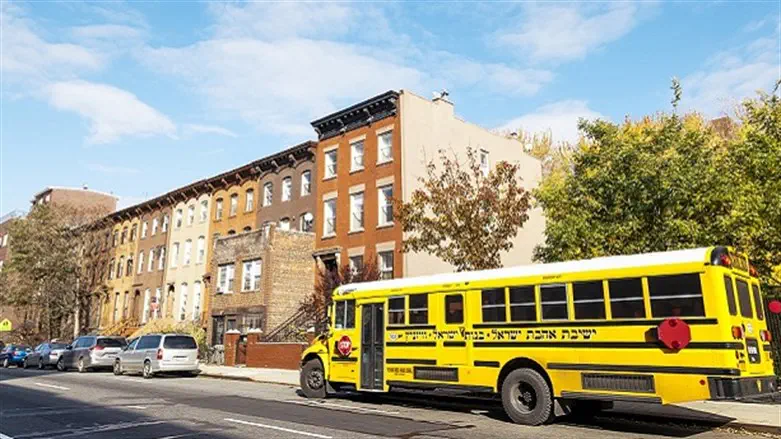 School bus outside of a Jewish school in New York