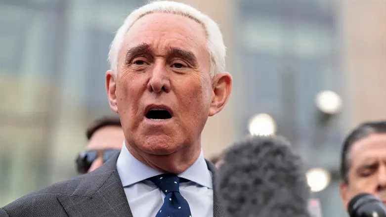 Roger Stone addresses reporters in front of the Thomas P. O'Neill Jr. Federal Building