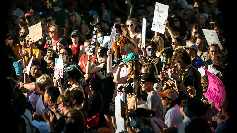 Abortion-rights protesters demonstrate following the Supreme Court's decision
