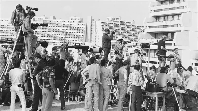 Photographers gather after the Munich massacre, during the 1972 Olympic Games in Munich.