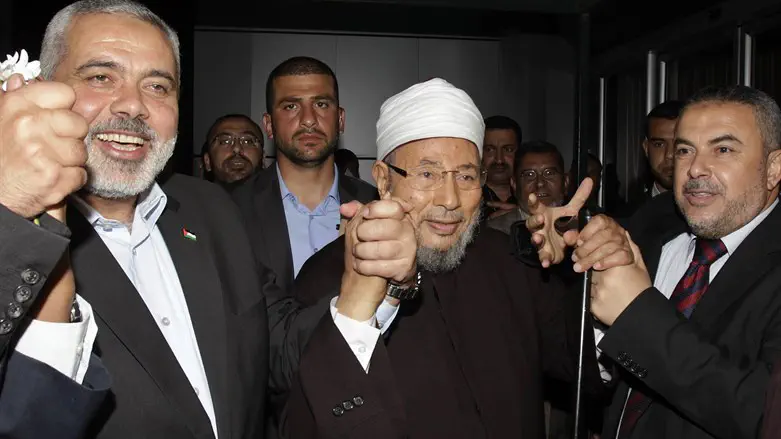 Hamas leader Ismail Haniyeh with Sheikh Yusuf al-Qaradawi