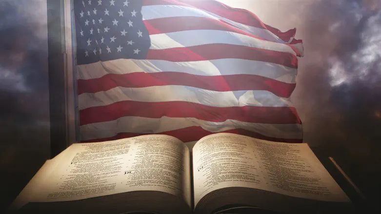 US flag with Bible American Christanity