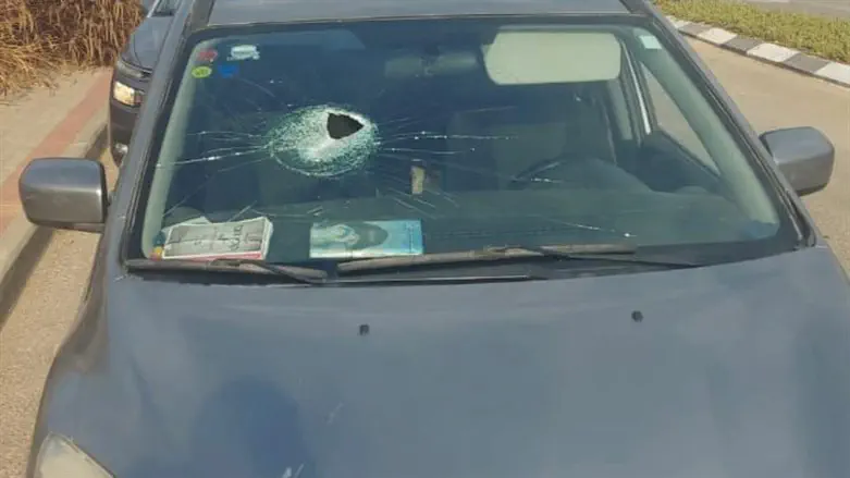 The car's windshield following the rock-throwing incident