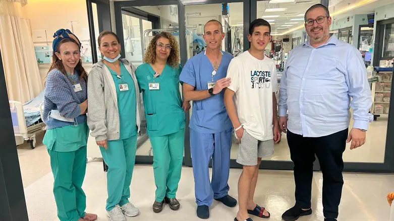 Biton and his father with the Shaare Zedek medical team