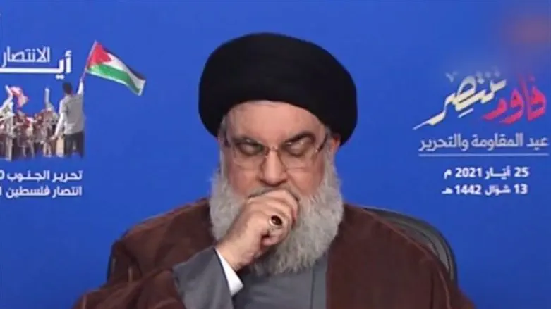Nasrallah coughing during televised speech