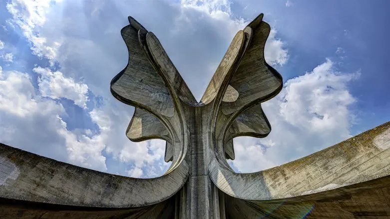 Memorial built on site of Jasenovac concentration camp in Croatia