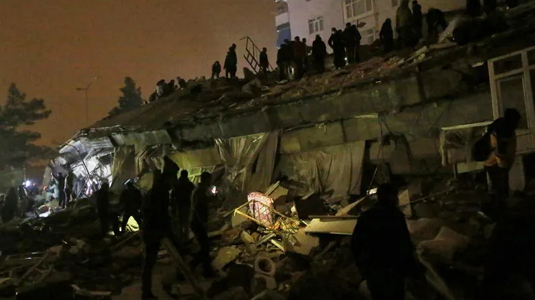 Ruins of building destroyed in the earthquake in Turkey