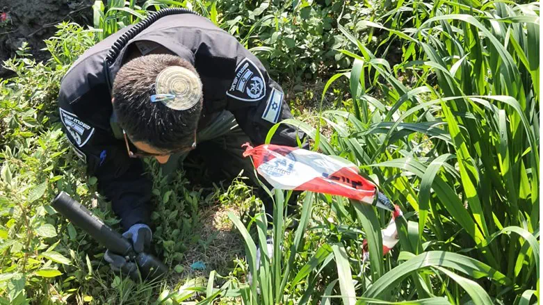 A police sapper neutralizes the grenade found during the search