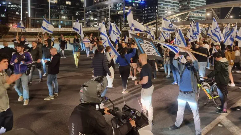 Protesters in Tel Aviv on Sunday night
