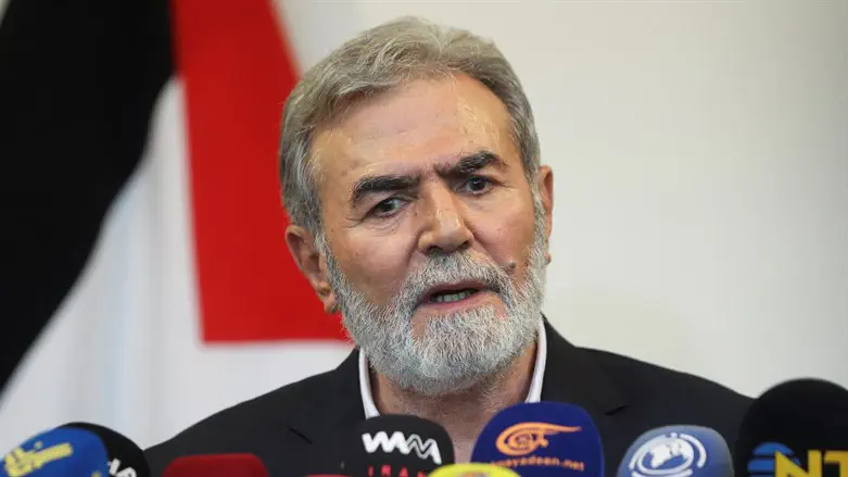 Palestinian Islamic Jihad Secretary-General Ziyad Nakhaleh at a news conference in Tehran
