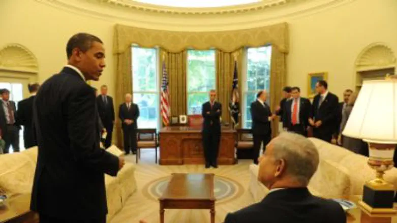 Netanyahu team meeting at Obama White House