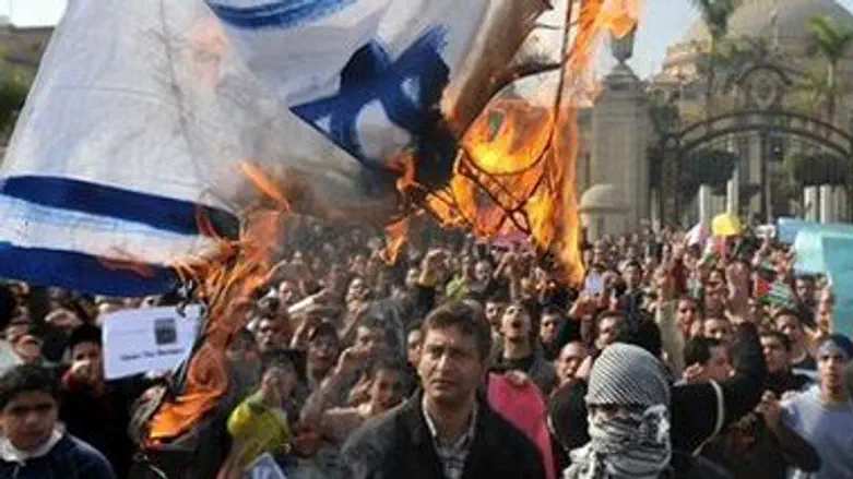 Cairo rioters burn Israeli flag