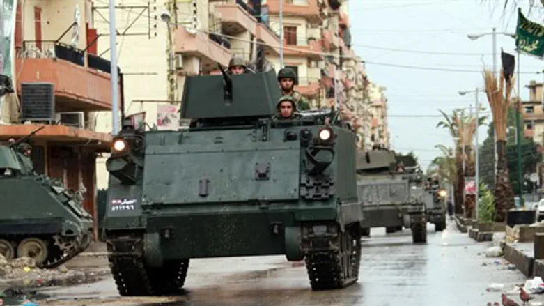 Lebanese Army soldiers patrol the Sunni Musli