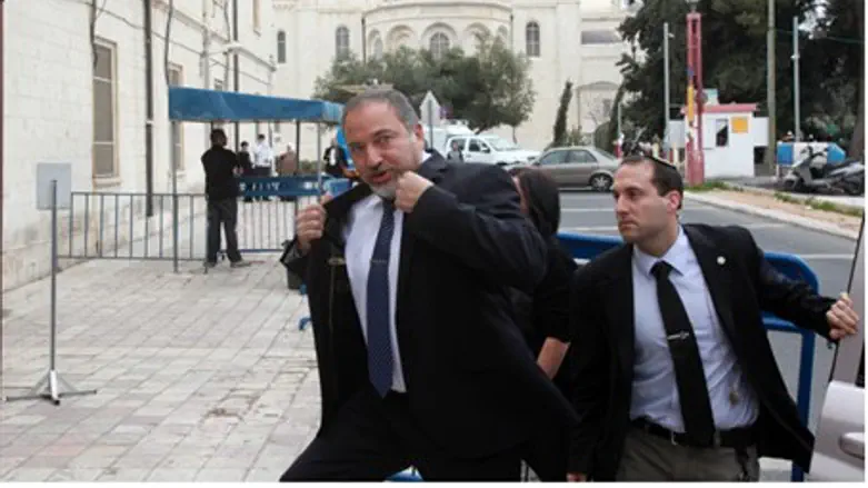 Avigdor Lieberman, leaving court Sunday