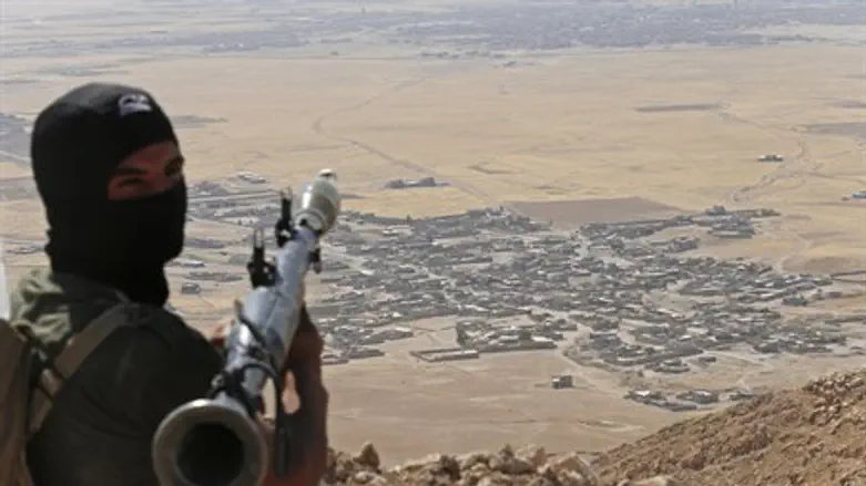A Kurdish fighter hold a position overlooking