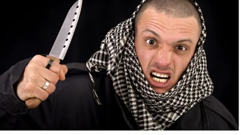 Arab terrorist with knife (illustration)