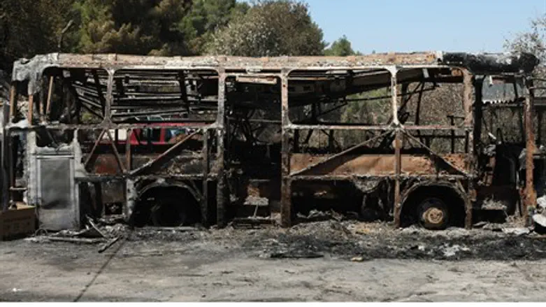 Bus burned by fire (illustration)