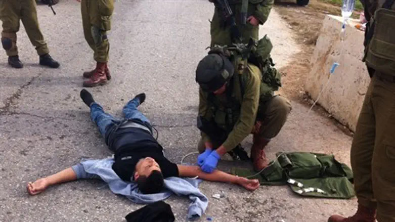 Terrorist receives medical attenion after attacking soldiers near Hermeh