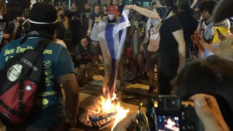 Protester burn Israeli flag outside DNC
