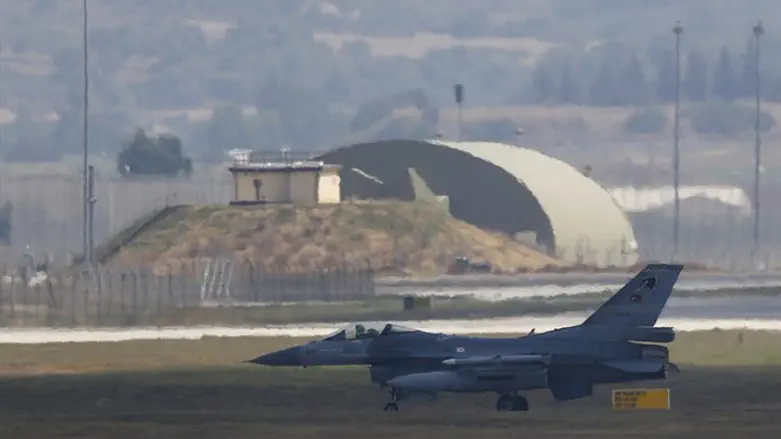 F-16 fighter jet lands at Incirlik air base