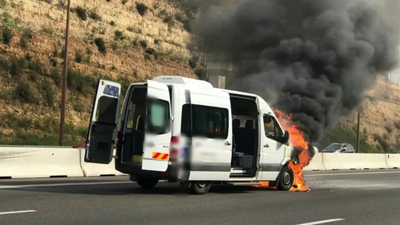 Minibus on fire on Highway 1