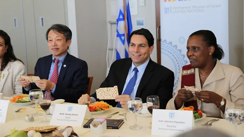 World Ambassadors around Seder table with Danon