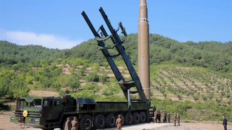The intercontinental ballistic missile Hwasong-14 is seen in this undated photo released b